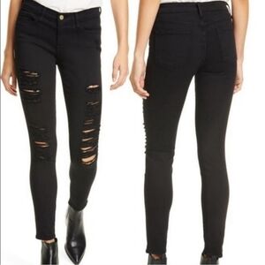 Frame Denim Distressed Skinny Jeans in Black